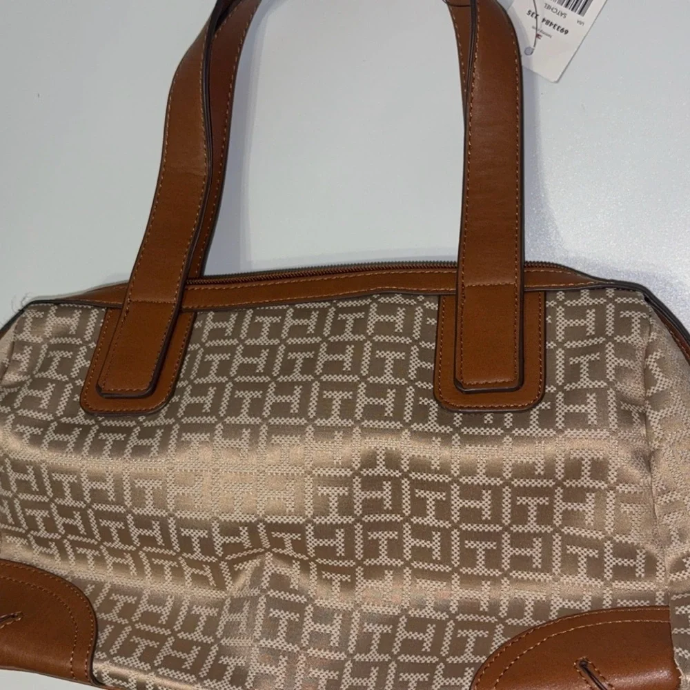 Tommy Hilfiger Tan and Brown Satchel with Red and Blue Stripes - Picture 3 of 6